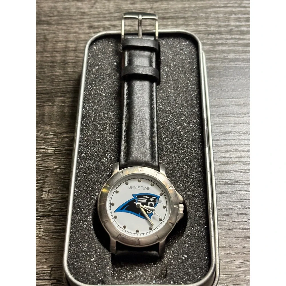 GameTime Carolina Panthers‎ Men's Quartz Analog Watch Genuine Leather Strap